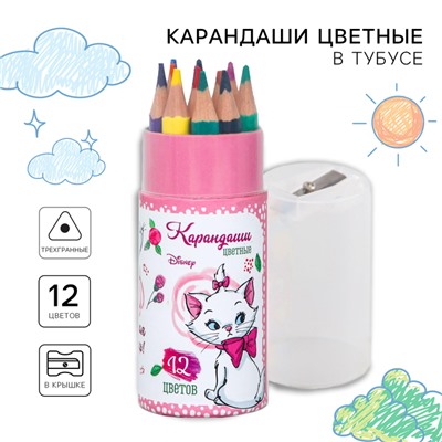 Цветные карандаши, 12 цветов, трехгранные, в тубусе, «Коты аристократы»