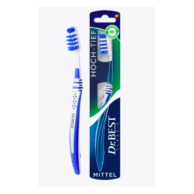 Dr. Best  Zahnbürste Classic Hoch-Tief mittel, 1 St, Зубная щётка  глубокой очистки, средней жёсткости, ТЕМНО-СИНЯЯ, 1 шт.