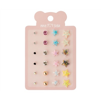Серьги MESHU "Stars", бижутерия, 12 пар, европодвес
