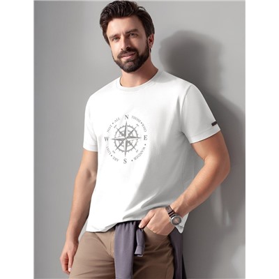 Футболка полуприлегающего кроя с принтом из премиального хлопка