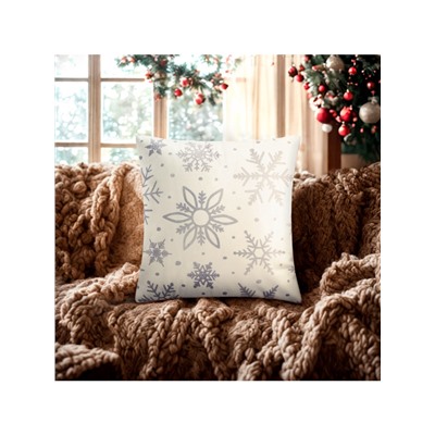 Наволочка декоративная новогодняя «Этель. Снежинки» 40×40 см, 100% п/э