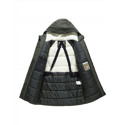 Парка зимняя мужская с капюшоном цвета хаки 9533-1Kh