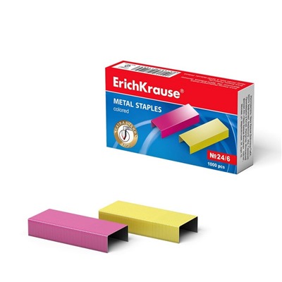 Скобы металлические №24/6, ErichKrause, для степлера 1000 шт., цветные