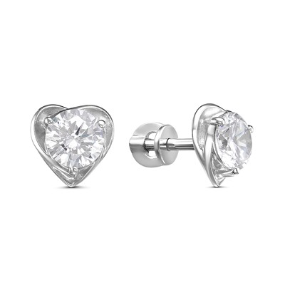 Серьги с фианитом родированные серебро 925*