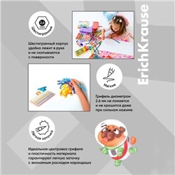 Карандаши цветные 6 цветов, ErichKrause, пластик, шестигранные, 2.6 мм грифель, картонная упаковка, европодвес