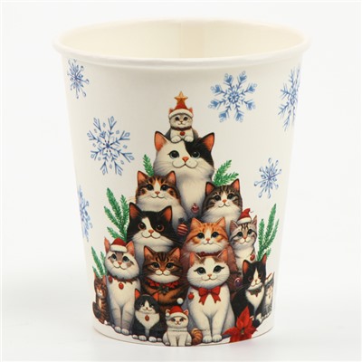 Стакан бумажный одноразовый «С Новым годом», котики, 250 мл