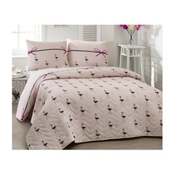 1 сп. Стеганое Покрывало Двустороннее 160x220 см. с Наволочкой 50x70 см. Flamingo Pudra