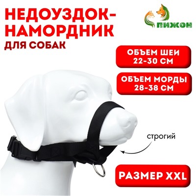 Недоуздок-намордник для собак строгий, размер XXL, ОM  28-38 см, ОШ 22-40 см, черный