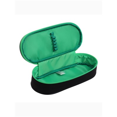 Пенал-футляр 95 х 205 х 45 мм, мягкий, текстильный, Calligrata, ПМК 27-20 Black, резинка на клапане, черный/зелёный