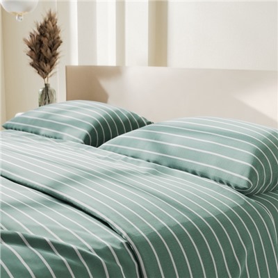 Постельное бельё Этель 1.5сп Mint stripes 143х215 см,150х214 см,70х70см-2 шт, 100% хлопок,поплин