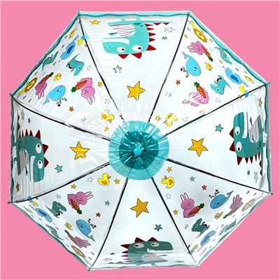 Зонт-трость детский прозрачный с рисунком полуавтомат Арт 603/4