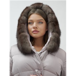 Пальто женское зимние с мехом песец люкс класса бежевого цвета 611_1B