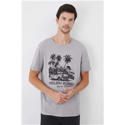 T-shirt bawełniany męski z nadrukiem  kolor szary