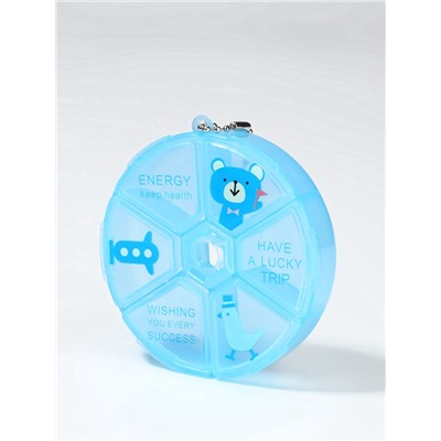 Таблетница, с цепочкой, d=8×2 см, 6 секций, голубая