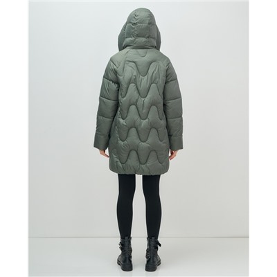 Куртка зимняя женская с капюшоном модная цвета хаки 7653Kh
