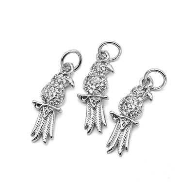 Подвеска Попугай 18*7мм с фианитами, серебристая