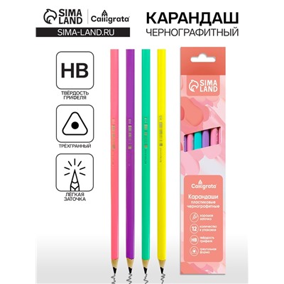 Карандаш чернографитный, Calligrata Pastel, заточенный, пластик, трёхгранный, МИКС