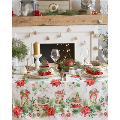 Скатерть новогодняя "Этель" Christmas red flowers 149х110 см с ГМВО, 100% хл, саржа 190 гр/м2