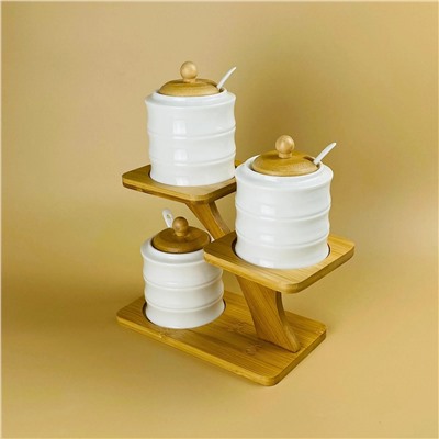 140-154 Набор из 3 банок 320мл для специй с ложками на подставке BAMBOO в под.уп.(х12)