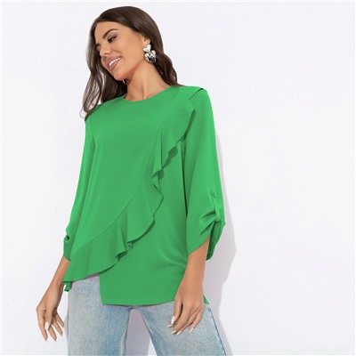 Блуза с воланом, Я пришла блистать (изумрудная)