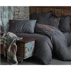 2 сп. Евро Комплект Постельного Белья Cotton Saten Lyra Antrasit XL - EcoCotton