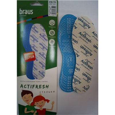 BRAUS Стельки детские ACTIFRESH KIDS(хлопковая такань+латекс) БЕЗРАЗМЕРНЫЕ р.19-35
