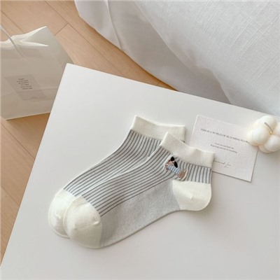 Cotton summer thin breathable cartoon knee socks, internet celebrity, Korean style, with embroidery