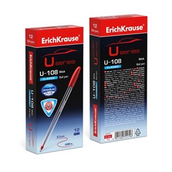 Ручка шариковая ErichKrause U-108 Classic Stick, узел 1.0 мм, чернила красные, супермягкое письмо, длина линии письма 1000 метров