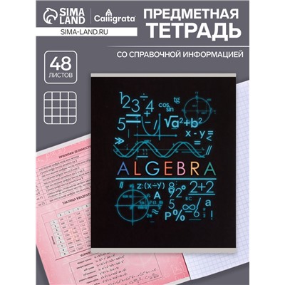 Тетрадь предметная 48 листов в клетку Calligrata, «СуперНеон. Алгебра», обложка мелованный картон