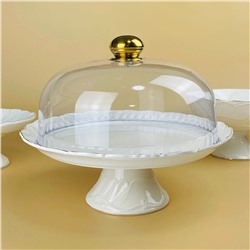 109-259 Тортовница 30х25см на ножке с крышкой КРОКУС ЗОЛОТО в под.уп.(х4)Фарфор