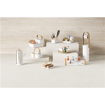 Держатель-органайзер для туалетной бумаги Bellwood, белый/натуральное дерево