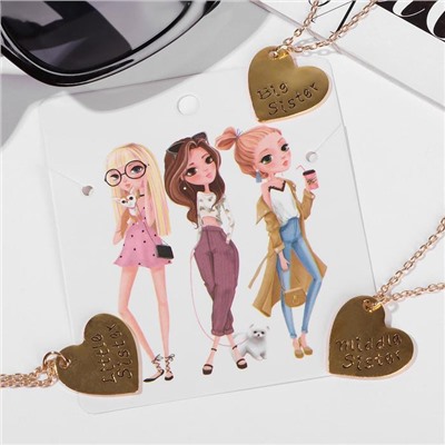 Кулоны парные «Три сестры», три сердца, 40 см, цвет золото