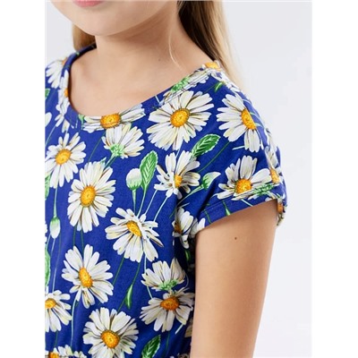 Детское платье "Ласточка" / Крупные ромашки на синем