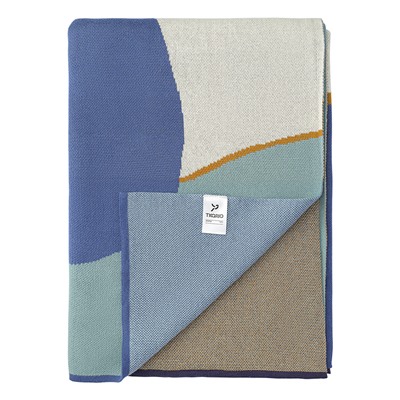 Плед из хлопка с авторским принтом синего цвета из коллекции Freak Fruit, 130х180 см