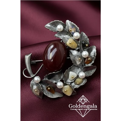 Брошь-кулон крупная с натуральными камнями БР4 модель БРО/19