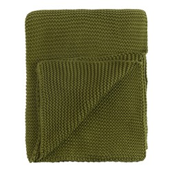 Плед из хлопка жемчужной вязки оливкового цвета из коллекции Essential, 130х180 см