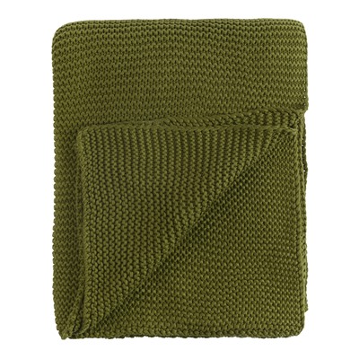 Плед из хлопка жемчужной вязки оливкового цвета из коллекции Essential, 130х180 см