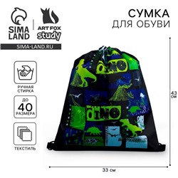 Мешок для обуви «Динотайм» болоньевый материал, 43×33 см