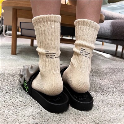Japanese colored sports retro cotton knee socks for men and women, increased thickness, mid-length