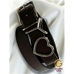 Ремень двусторонний темно-коричневый из экокожи 2,8х113 см Р26