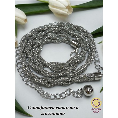 Пояс женский со стразами и цепочкой модель 23 серебристый