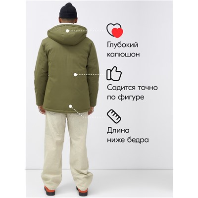 Парка мужская зимняя удлиненная с мехом хаки цвета 8755Kh