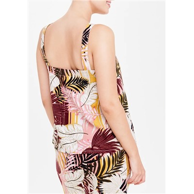 Palm Print Linen Button Front Cami Top