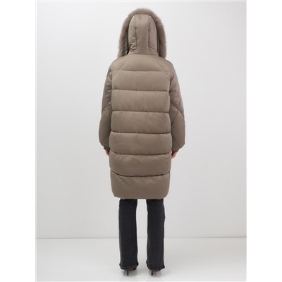 Пальто зимнее утепленное с мехом и капюшоном тренд коричневого цвета 7629K