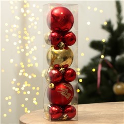 Шары ёлочные новогодние, d=3 и d=6, 15 шт., красный, золотой