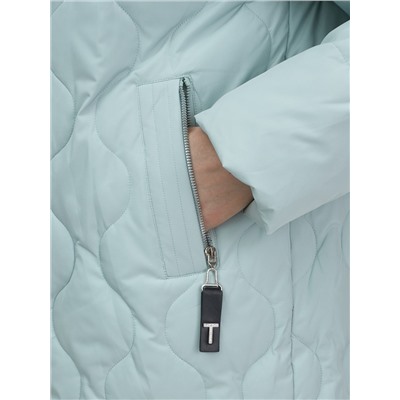 Куртка женская демисезонная с капюшоном бирюзового цвета 1140Br