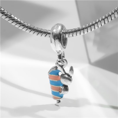 Шарм подвеска «Заяц» с мороженым, сине-оранжевый в серебре