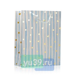 Пакет подарочный "УРРА. Голубые сердечки"26*32*10см
