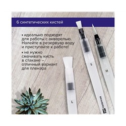 Кисти художественные с резервуаром для воды синтетика набор 6 шт, BRAUBERG ART DEBUT, 200965