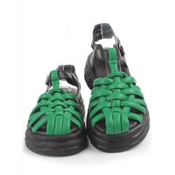 08-PEAG48-2 BLACK/GREEN Босоножки женские (натуральная кожа)